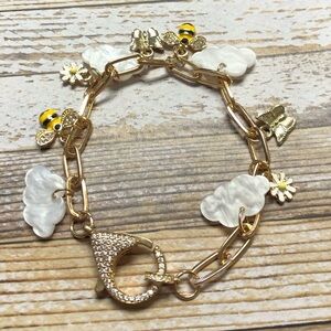 Gold Paper Clip Charm Bracelet, Jumbo Pave Clasp